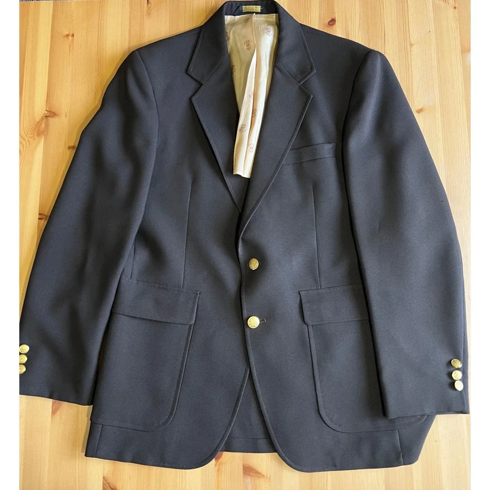 Vintage Sartain Et Ci Brown Mens Blazer Jacket Gold Buttons Unstructured 40R 777